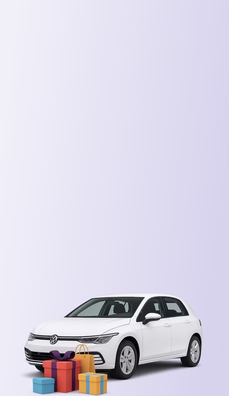 Un coche y cajas de regalos - una ilustración que simboliza el préstamo para coche y la libertad financiera sin garantía.